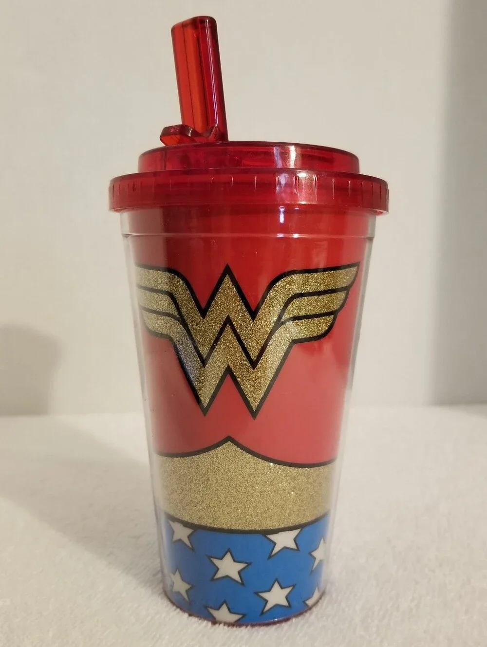 Red Glitter Wonder Woman Reusable Drink Tumbler
